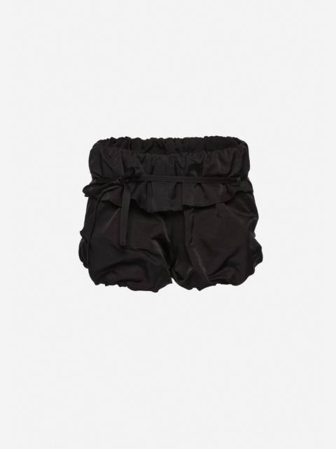 Bubble silk shorts with ruffle waist in black
