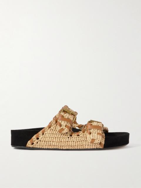 Lennyo Leather-trimmed Woven Raffia Sandals