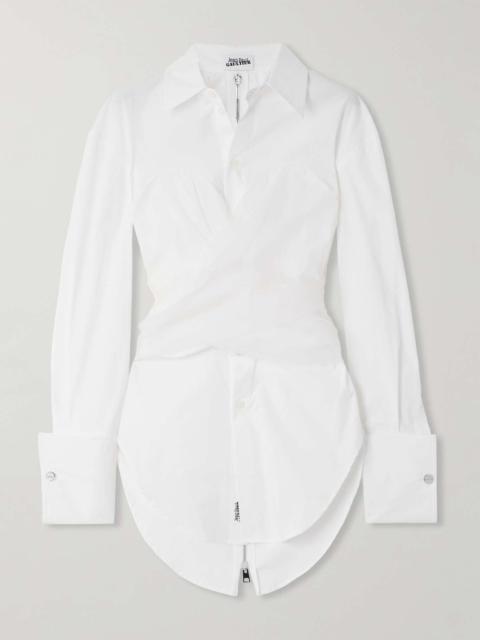 Draped silk organza-trimmed cotton-blend poplin shirt White