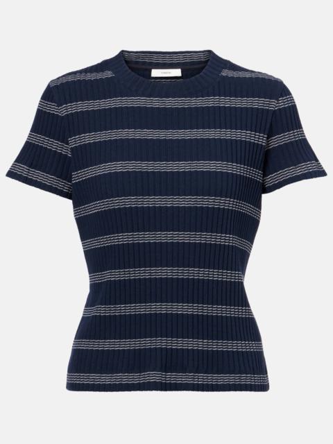 Ribbed-knit striped cotton-blend T-shirt