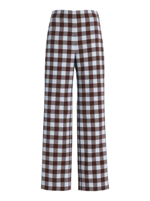 Gingham Wool-Blend Wide-Leg Pants plaid