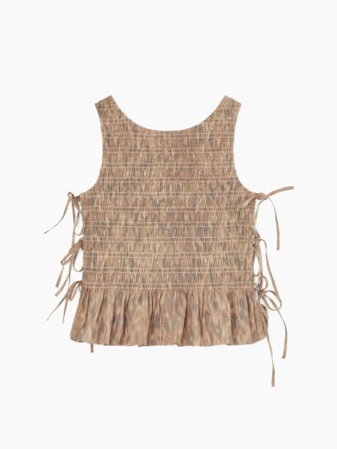 SMOCK TOP IN PRINTED STRETCH