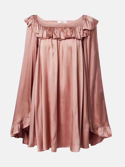 Ruffled silk satin minidress