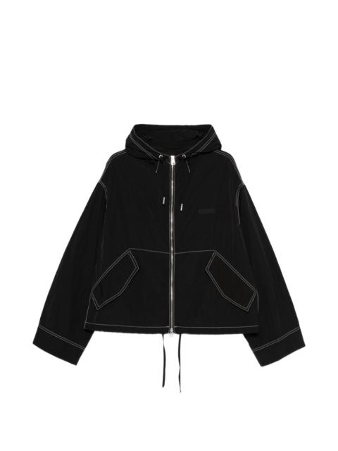 contrast-stitching hooded jacket