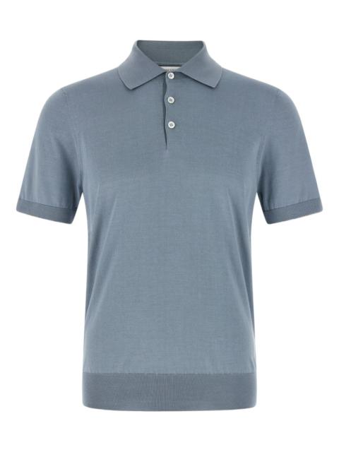 contrasting-piping cotton polo shirt