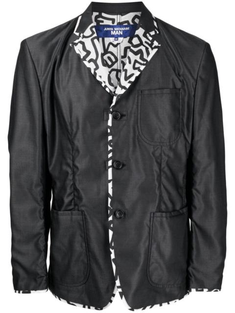 contrasting-trim buttoned blazer