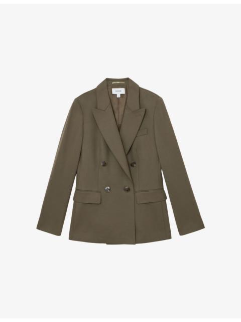 Solene Peak-Lapel Double-Breasted Stretch Wool-Blend Blazer