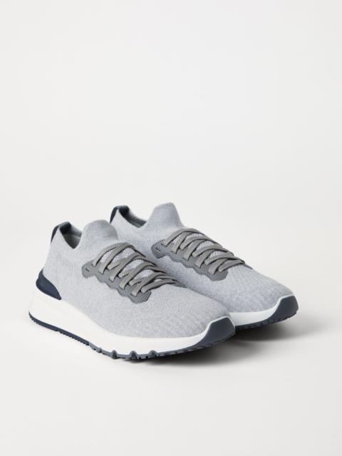 Cotton knit and semi-polished calfskin runners