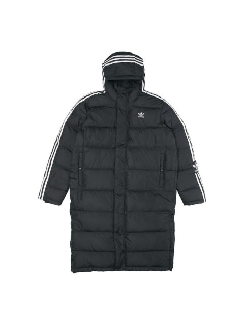 adidas originals Long Down Side Logo Printing mid-length Sports Down Jacket Black HI4658