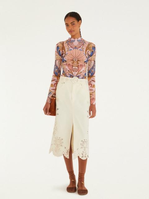 Soft Pink Sea Garden Scarf Jersey Blouse