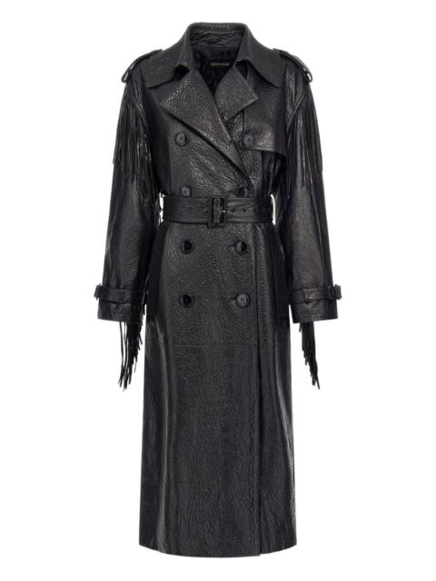 fringed leather trench coat