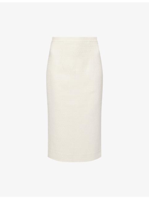 Split-Vent Boucle-Knit Midi Skirt