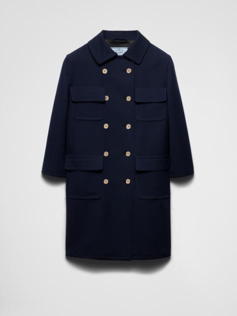 Double-breasted technical tricotine coat