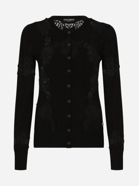 Cashmere and silk cardigan with lace inlay