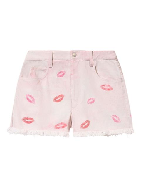 Lesia fringed-hem lips-print shorts