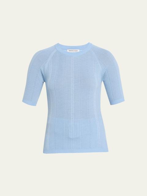Brielle Short-Sleeve Pointelle Wool Sweater