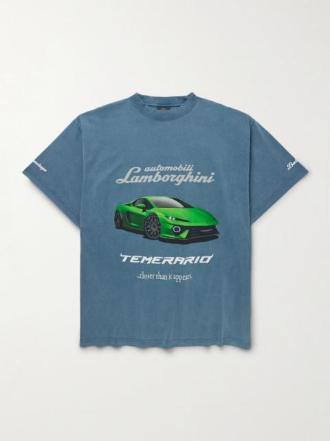 + Lamborghini Oversized Printed Cotton-Jersey T-Shirt Blue