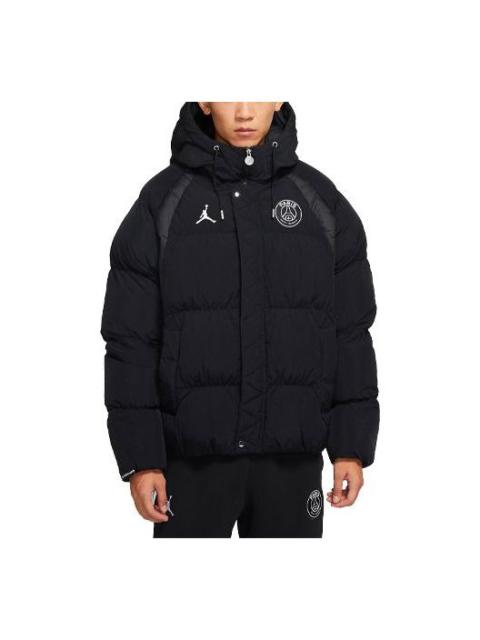 Men's Air Jordan Paris Saint-Germain Badge Hooded Loose Padded Black Jacket DB6495-010