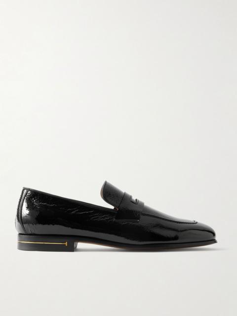 Gigi Crackled Patent-Leather Penny Loafers Black