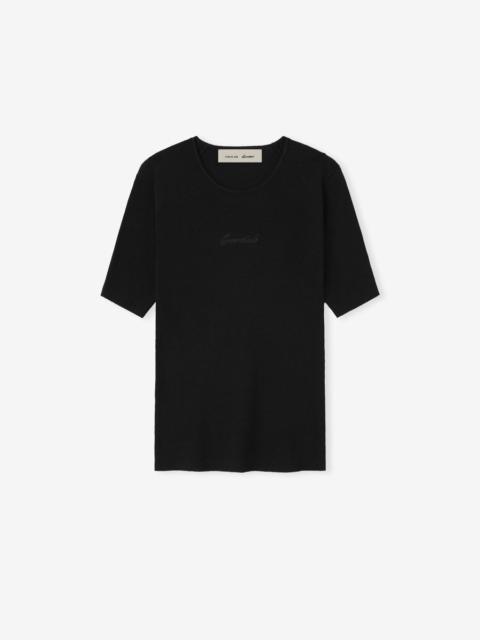 Womens Signature Rib Knit Fitted Short Sleeve Tee