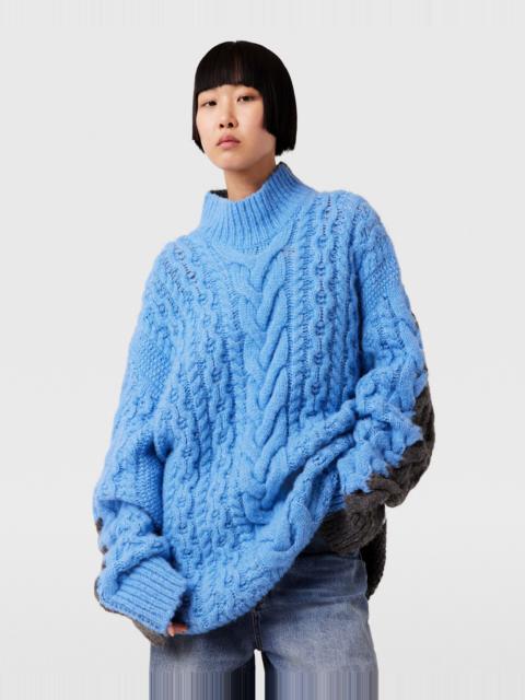 Two-Tone Cable Knit Oversized Sweater