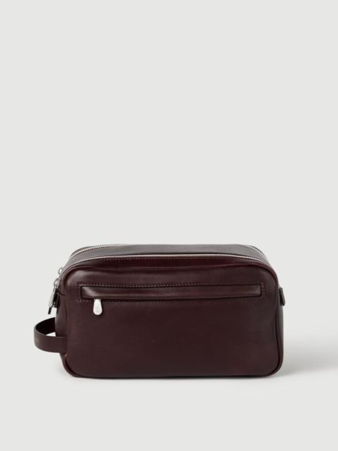 Calfskin beauty case with double zipper