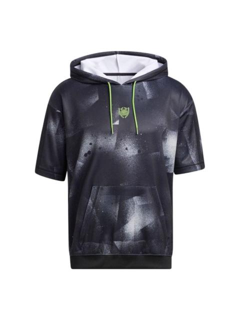 Men's adidas Drawstring Hoodie Short Sleeve T-Shirt Japanese Version Black HB5427