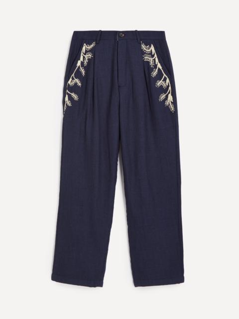 Pleated Embroidered Wool Trousers