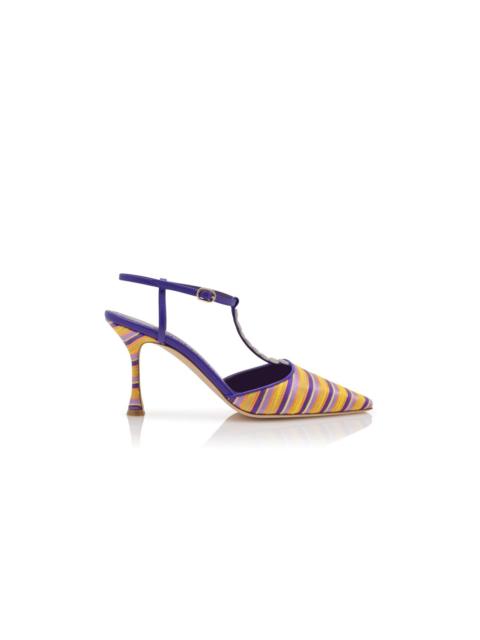 Purple and Orange Cotton Striped T-Bar Pumps