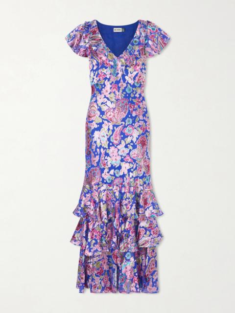Amelle Tiered Floral-print Devoré Maxi Dress