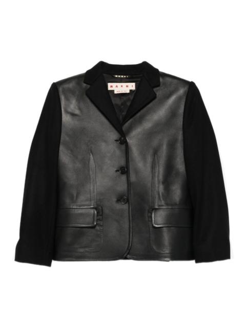 leather-paneled wool jacket