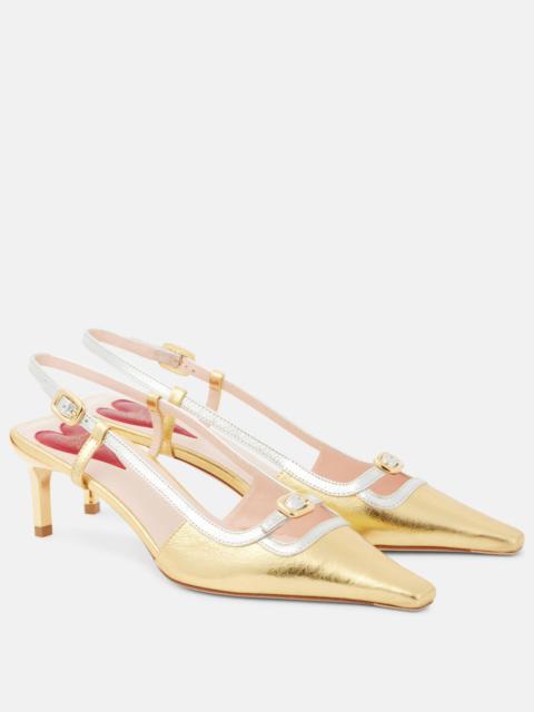 Viv' Canard metallic leather slingback pumps