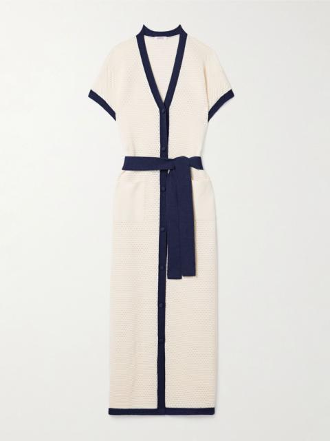 Bayadere Chavire belted two-tone open-knit cotton-blend maxi dress Ecru