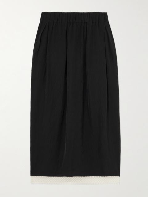 Tulip Lace-trimmed Satin Midi Skirt