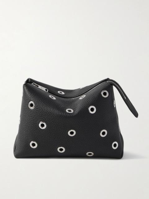 Lina eyelet-embellished textured-leather pouch Black