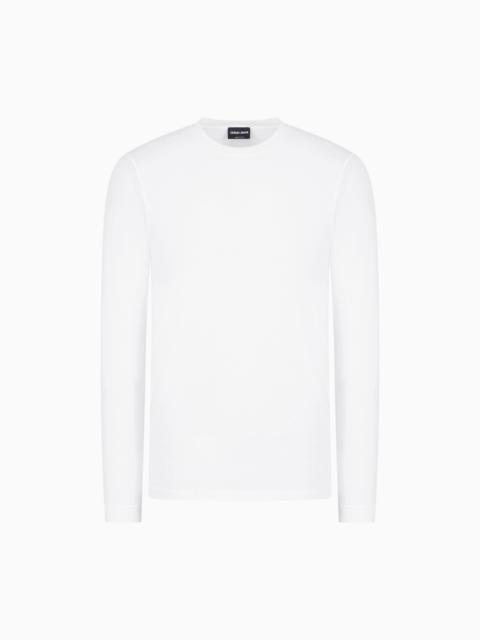 Stretch viscose jersey jumper with crew neck and long sleeves