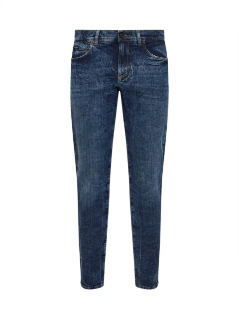 Blue stretch cotton denim slim jeans