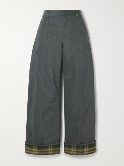 Checked Twill-trimmed Brushed Cotton-blend Wide-leg Pants