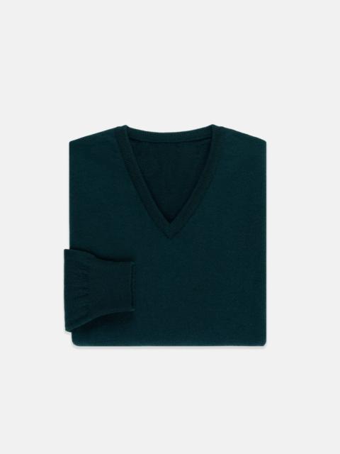 MADE-IN-SCOTLAND SPRUCE GREEN CASHMERE V-NECK SWEATER - CLASSIC FIT