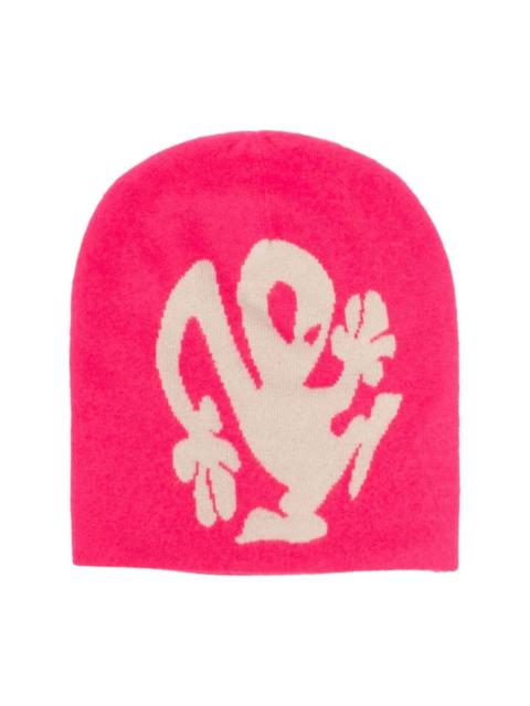 graphic-print detail knit beanie