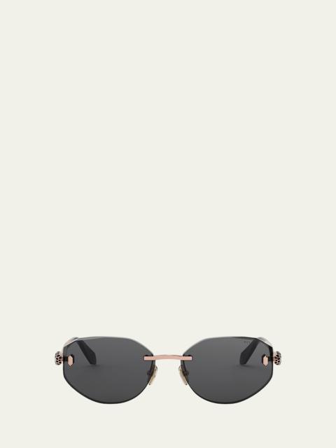 Serpenti Forever Rimless Oval Metal Sunglasses