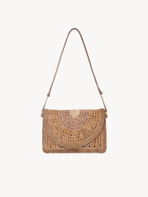 SUMMER BANANA FLAT POUCH WITH STRAP IN RAFFIA