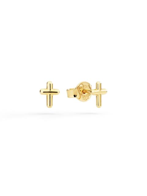YELLOW GOLD MINI CROSS STUD EARRINGS