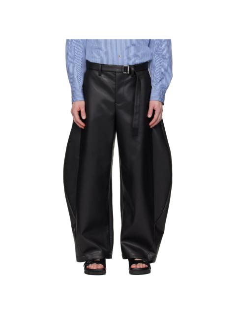 Black Belted Faux-Leather Trousers