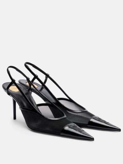 Renée 75 mesh and leather slingback pumps