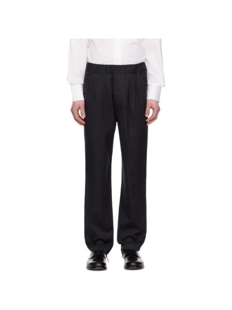 Black Herringbone Stripe Pleated Lounge Pants