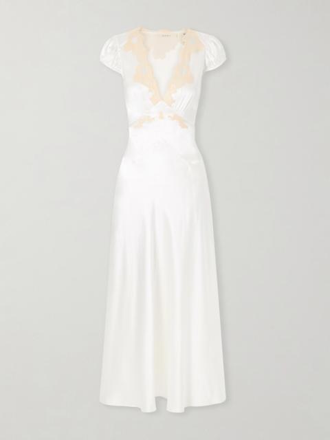 Coraline Corded Lace-trimmed Silk-satin Midi Dress