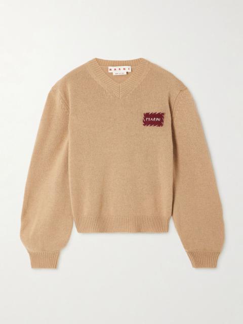 Appliquéd cashmere sweater Tan