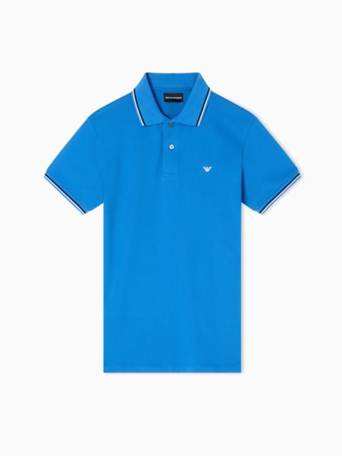 Slim-fit stretch piqué polo shirt with micro eagle