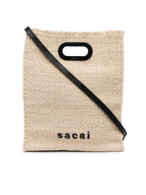 logo-embroidered woven tote bag